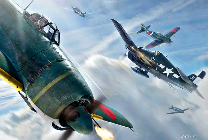 Kawanishi, N1K2-J, US Navy, WWII, F6F-5, NJAF, Shiden-Kai, HD wallpaper